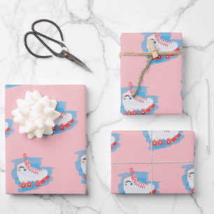 Feuille De Papier Cadeau Patins à rouleaux avec éclaboussure d'aquarelle