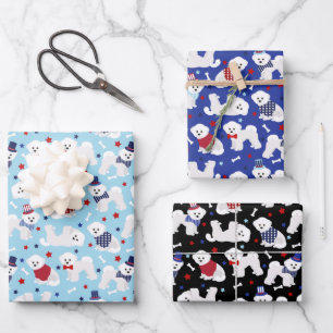 Feuille De Papier Cadeau Patriotique Bichon Frise