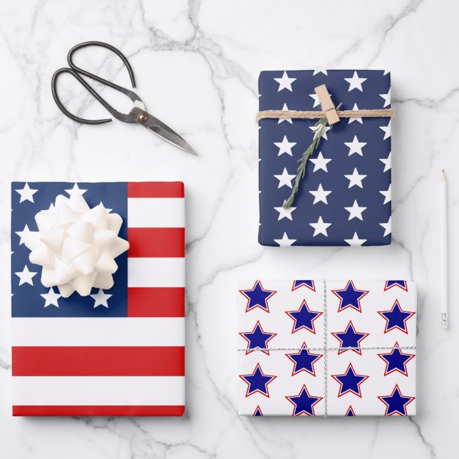Feuille De Papier Cadeau Patriotique rouge blanc et bleu (Recto)