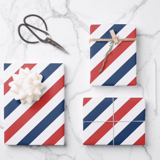 Feuille De Papier Cadeau Patriotique Rouge Blanc et Bleu (Recto)