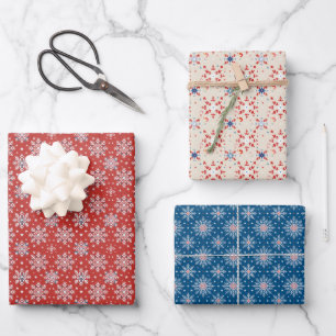 Feuille De Papier Cadeau Patriotique Rouge Bleu Bleu de Noël Flocon de neig