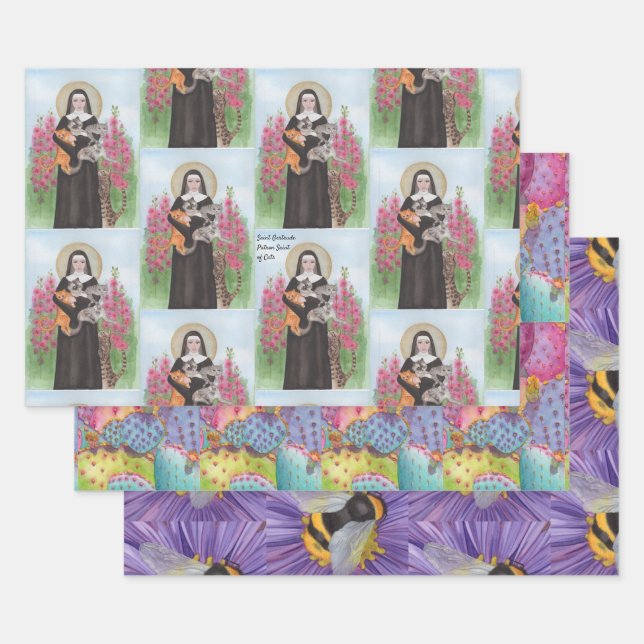 Feuille De Papier Cadeau Patron Saint des Chats Aquarelle originale Miranda (Lot)