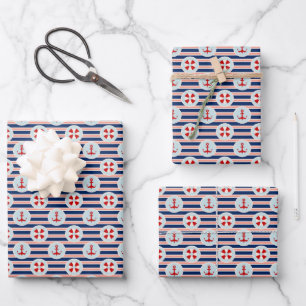 Feuille De Papier Cadeau Patterns de Nautical Stripes and Dots