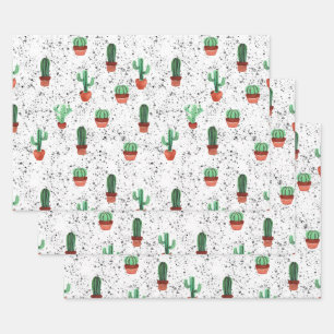 Feuille De Papier Cadeau Patters de Green Terracotta Cactus