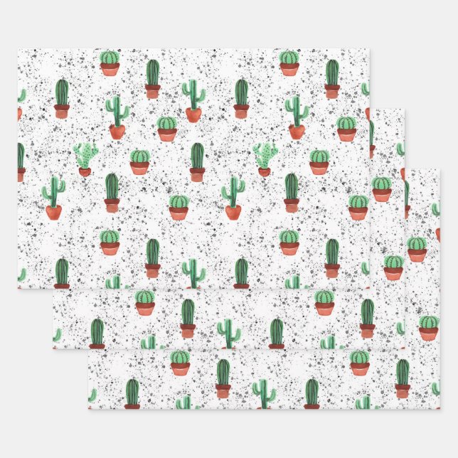 Feuille De Papier Cadeau Patters de Green Terracotta Cactus (Lot)
