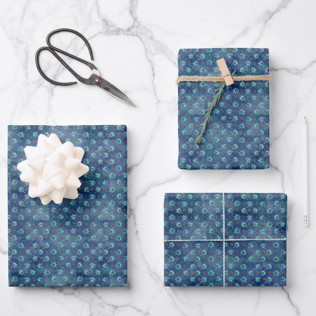 Feuille De Papier Cadeau Patters de Snowflakes (Recto)