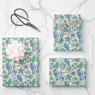 Feuille De Papier Cadeau Patters de Teal Sea Animals