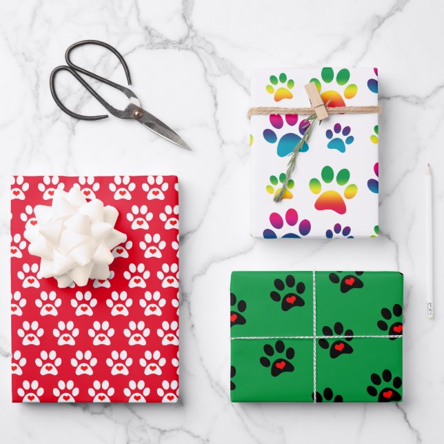 Feuille De Papier Cadeau Pawprint Chien Xmas  (Recto)
