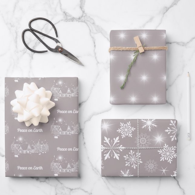 Feuille De Papier Cadeau Pays blanc Noël Paix sur Terre (Recto)