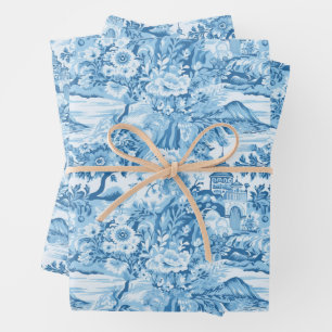 Feuille De Papier Cadeau Paysage classique en toile bleue