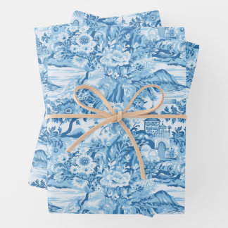 Feuille De Papier Cadeau Paysage classique en toile bleue