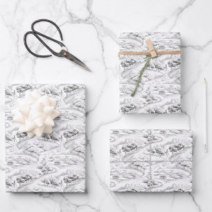 Feuille De Papier Cadeau Paysage esquissé blanc et noir