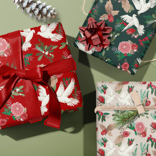 Feuille De Papier Cadeau Peace on Earth Doves patron floral