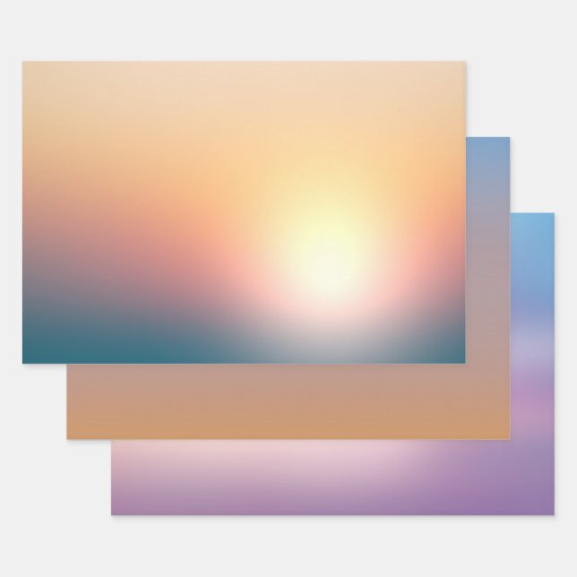 Feuille De Papier Cadeau Peach Blue Purple Sunrise Anniversaire (Lot)