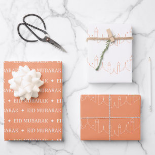 Feuille De Papier Cadeau Peach Eid Moubarak Masjid Design Motif