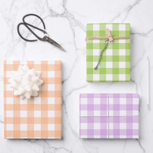 Feuille De Papier Cadeau Peach Motif Plaid Classic En vichy (Recto)