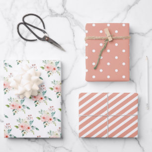 Feuille De Papier Cadeau Peach White Aquarelle Florale Mariage