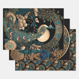 Feuille De Papier Cadeau Peacock Art Déco