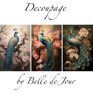 Feuille De Papier Cadeau Peacock on flower branches, decoupage