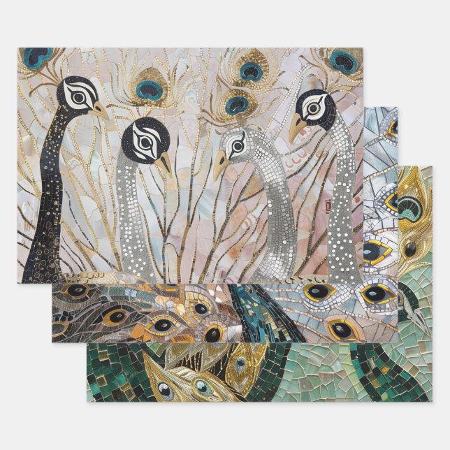 Feuille De Papier Cadeau Peacocks blancs en or Turquoise (Lot)