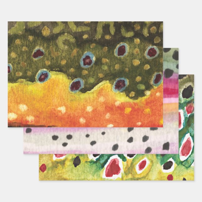 Feuille De Papier Cadeau Pêche à la truite pour pêcheurs (Lot)