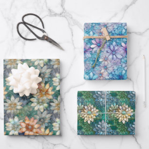 Feuille De Papier Cadeau Pêche blanc vert Floral
