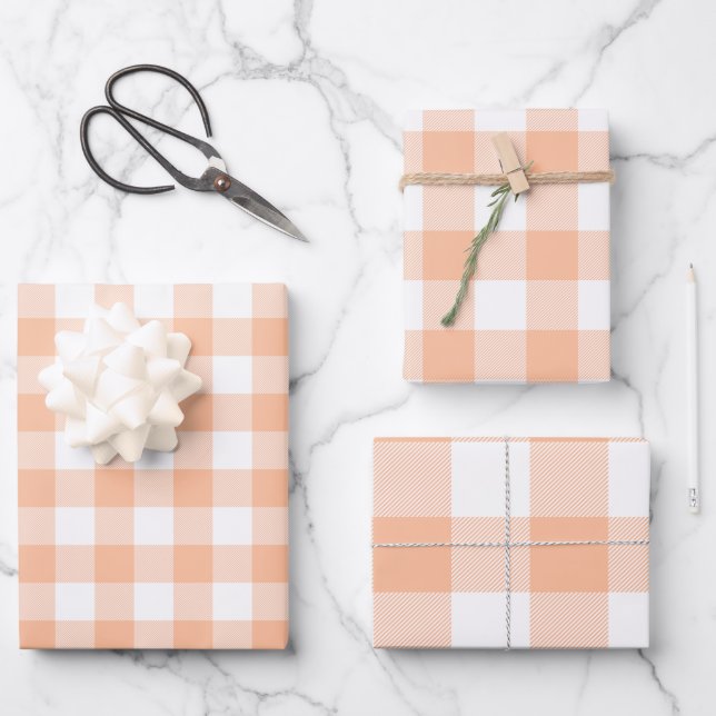 Feuille De Papier Cadeau Pêche et pays blanc En vichy (Recto)