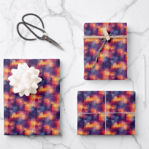 Feuille De Papier Cadeau Peinture Abstraite Bleue/Violette/Jaune