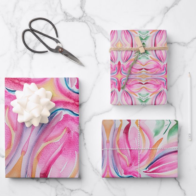 Feuille De Papier Cadeau Peinture Abstraite d'aquarelle florale (Recto)