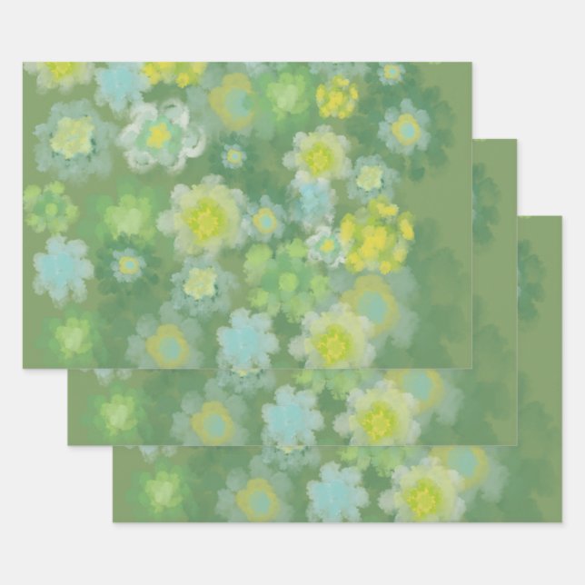 Feuille De Papier Cadeau Peinture Abstraite d'aquarelle salée florale (Lot)