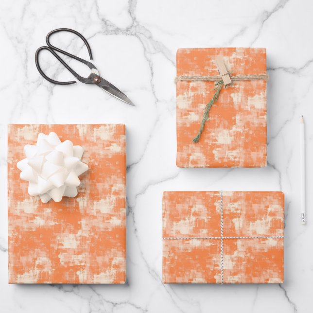 Feuille De Papier Cadeau Peinture Abstraite Orange & Crème  (Recto)