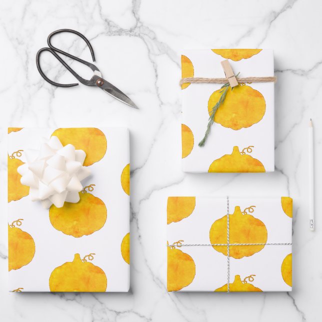 Feuille De Papier Cadeau Peinture aquarelle citrouille (Recto)