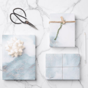 Feuille De Papier Cadeau Peinture bleue Grunge or blanc argenté