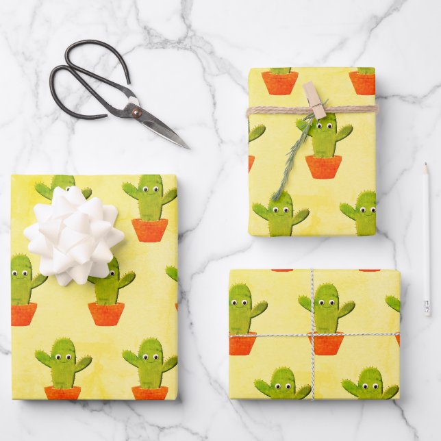 Feuille De Papier Cadeau Peinture de cactus en caricature (Recto)