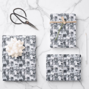Feuille De Papier Cadeau Peinture en détresse grise et blanche