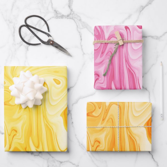 Feuille De Papier Cadeau Peinture marbrée Couleurs d'été Chic amusant (Recto)