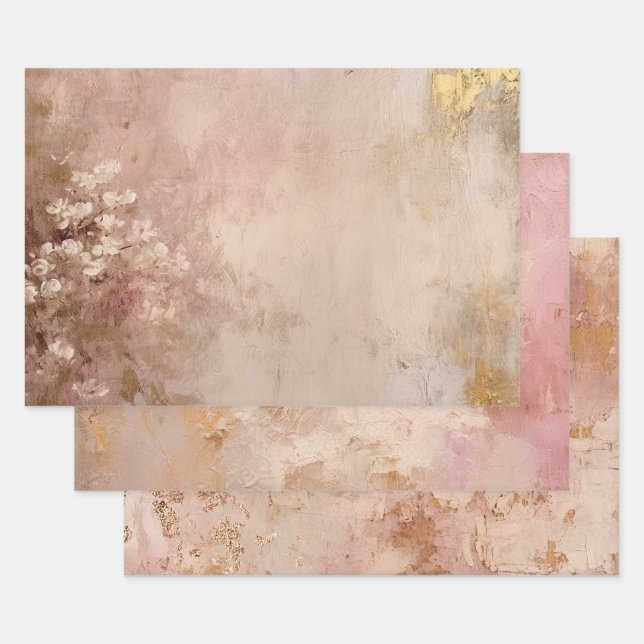 Feuille De Papier Cadeau Peinture rose en or (Lot)