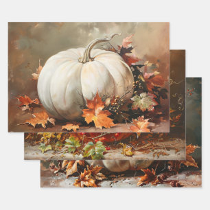 Feuille De Papier Cadeau Peintures Citrouilles rustiques Set Découpage