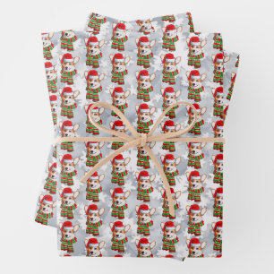 Feuille De Papier Cadeau Pembroke Welsh Corgi drôle de Noël portant une éch