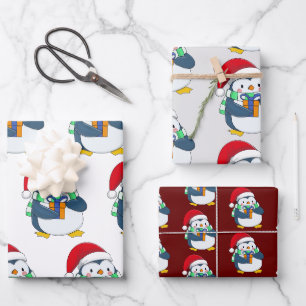 Feuille De Papier Cadeau Penguin de Noël en casquette
