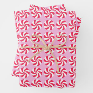 Feuille De Papier Cadeau Peppermenthe rose de Noël