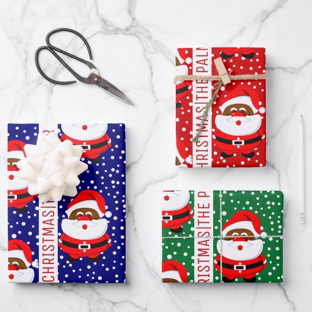 Feuille De Papier Cadeau Père Noël afro-américain Joyeux Noël (Recto)
