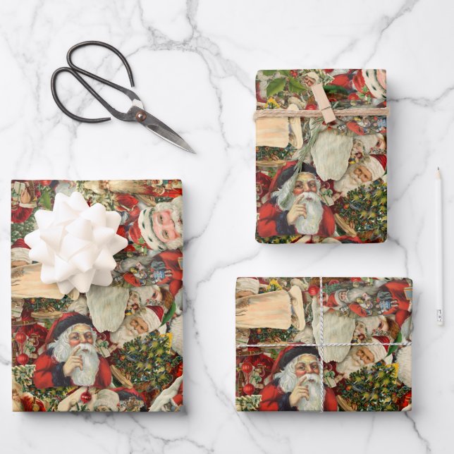Feuille De Papier Cadeau Père Noël Collage  (Recto)