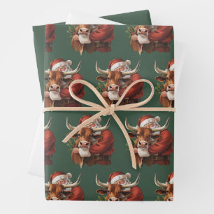Feuille De Papier Cadeau Père Noël Cowboy Western Roping Noël Vintage