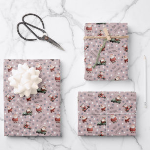 Feuille De Papier Cadeau Père Noël de golf sur Dusty Rose