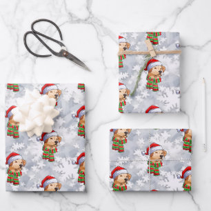 Feuille De Papier Cadeau Père Noël de Noël Labrador Retriever Flocons de ne