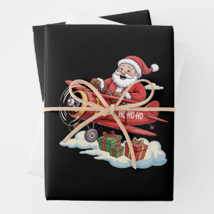Feuille De Papier Cadeau Père Noël de Noël Pilote Avion Volant Cadeau