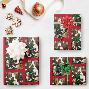 Feuille De Papier Cadeau Père Noël Fantastique Magique Dragon de Noël Cosy