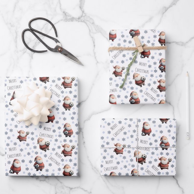 Feuille De Papier Cadeau Père Noël foot sur fond blanc (Recto)