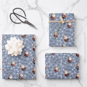 Feuille De Papier Cadeau Père Noël foot sur gris-bleu foncé